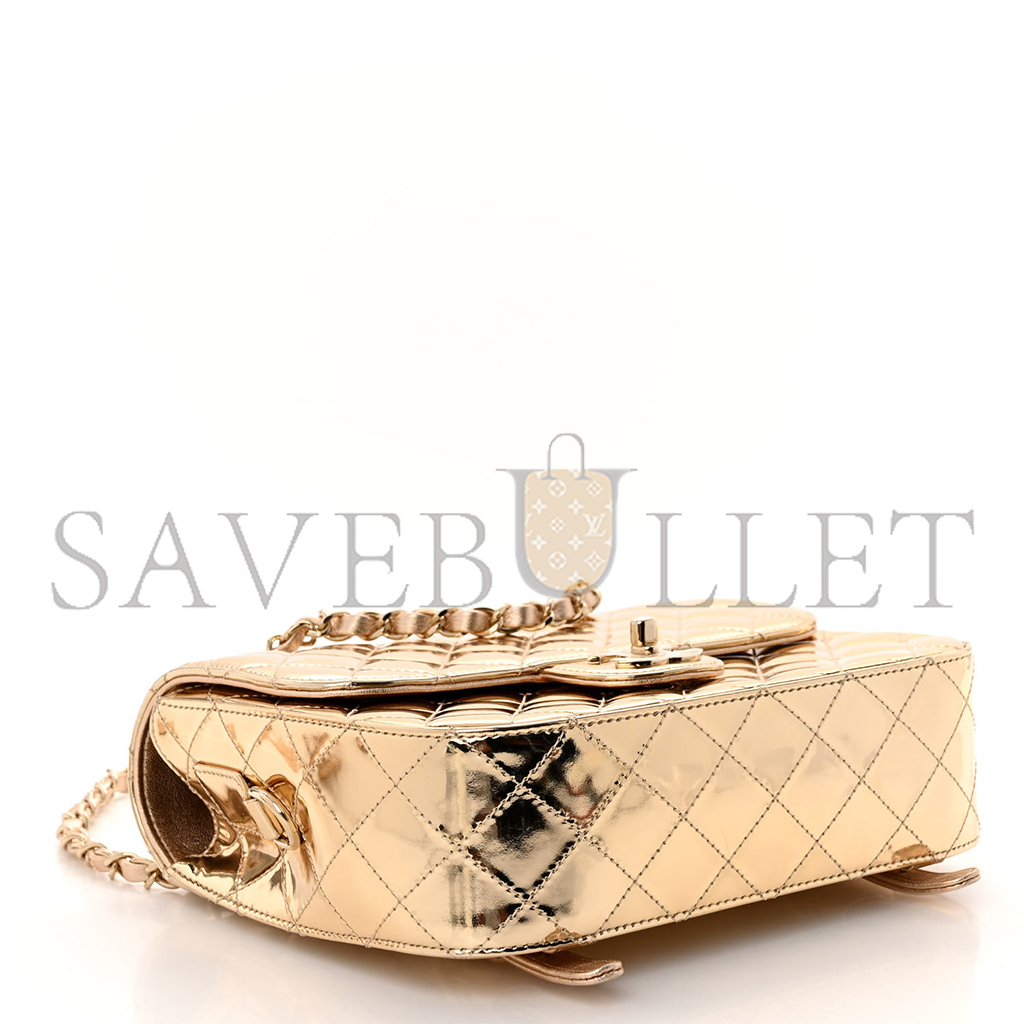 Ch*el mirror calfskin metallic calfskin quilted hollywood boulevard backpack with coin purse gold as4647 (20*15*6.5cm)